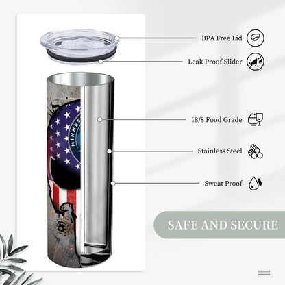 ColorFlow | Minnesota Basketball Inspired 20oz Straight Tumbler | Timber Wolf Skull American Flag Design | Personalization Optional