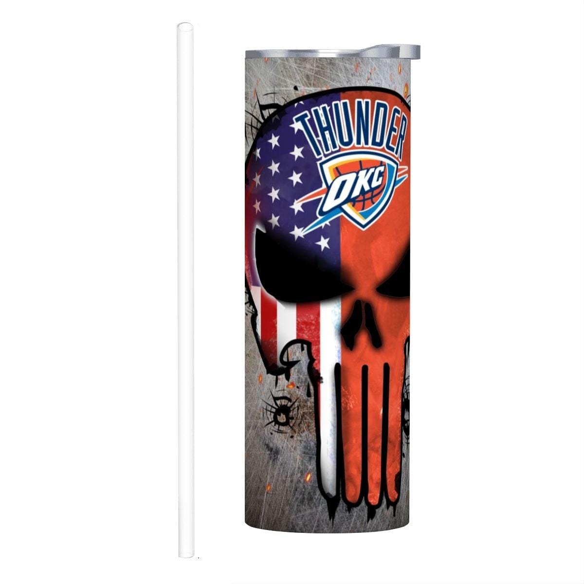 ColorFlow | Oklahoma City Basketball Inspired 20oz Straight Tumbler | Thunder Skull American Flag Design | Personalization Optional