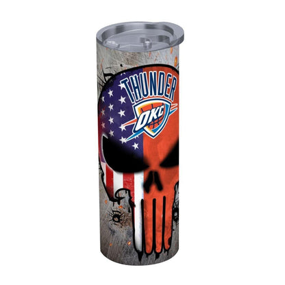 ColorFlow | Oklahoma City Basketball Inspired 20oz Straight Tumbler | Thunder Skull American Flag Design | Personalization Optional