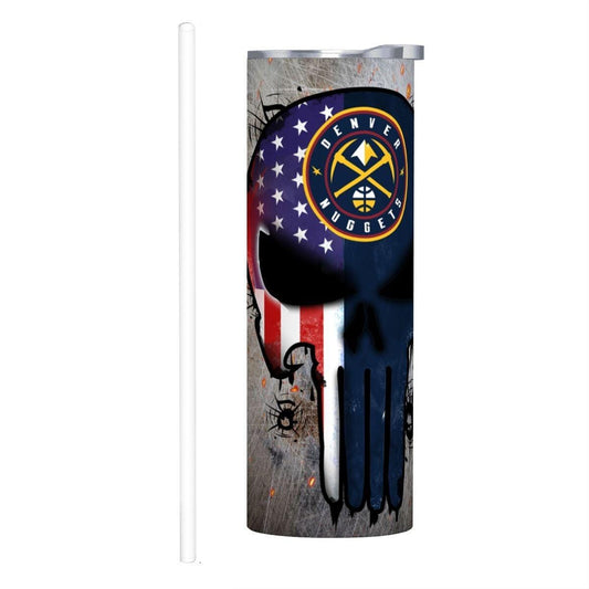 ColorFlow | Denver Basketball Inspired 20oz Straight Tumbler | Nuggets Skull American Flag Design | Personalization Optional
