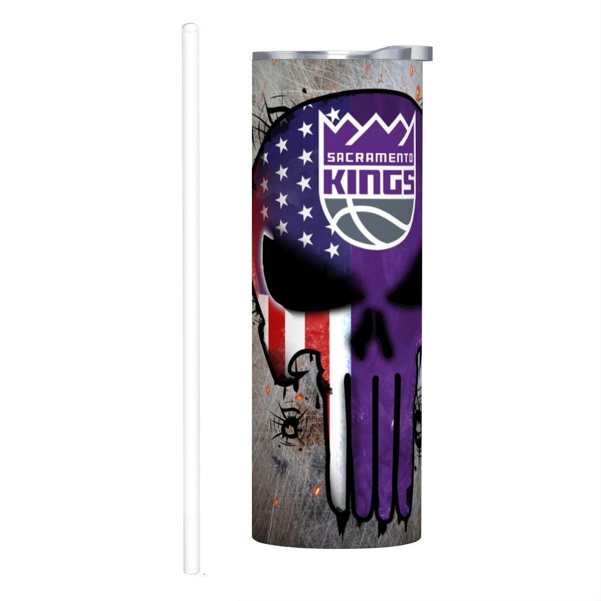 ColorFlow | Sacramento Basketball Inspired 20oz Straight Tumbler | Kings Skull American Flag Design | Personalization Optional