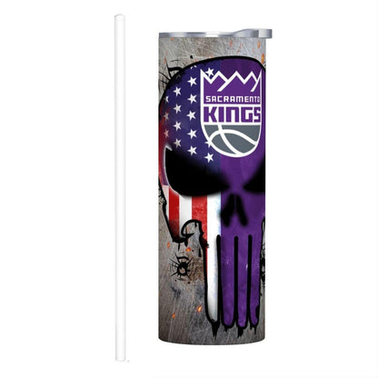ColorFlow | Sacramento Basketball Inspired 20oz Straight Tumbler | Kings Skull American Flag Design | Personalization Optional
