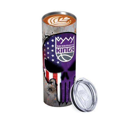 ColorFlow | Sacramento Basketball Inspired 20oz Straight Tumbler | Kings Skull American Flag Design | Personalization Optional