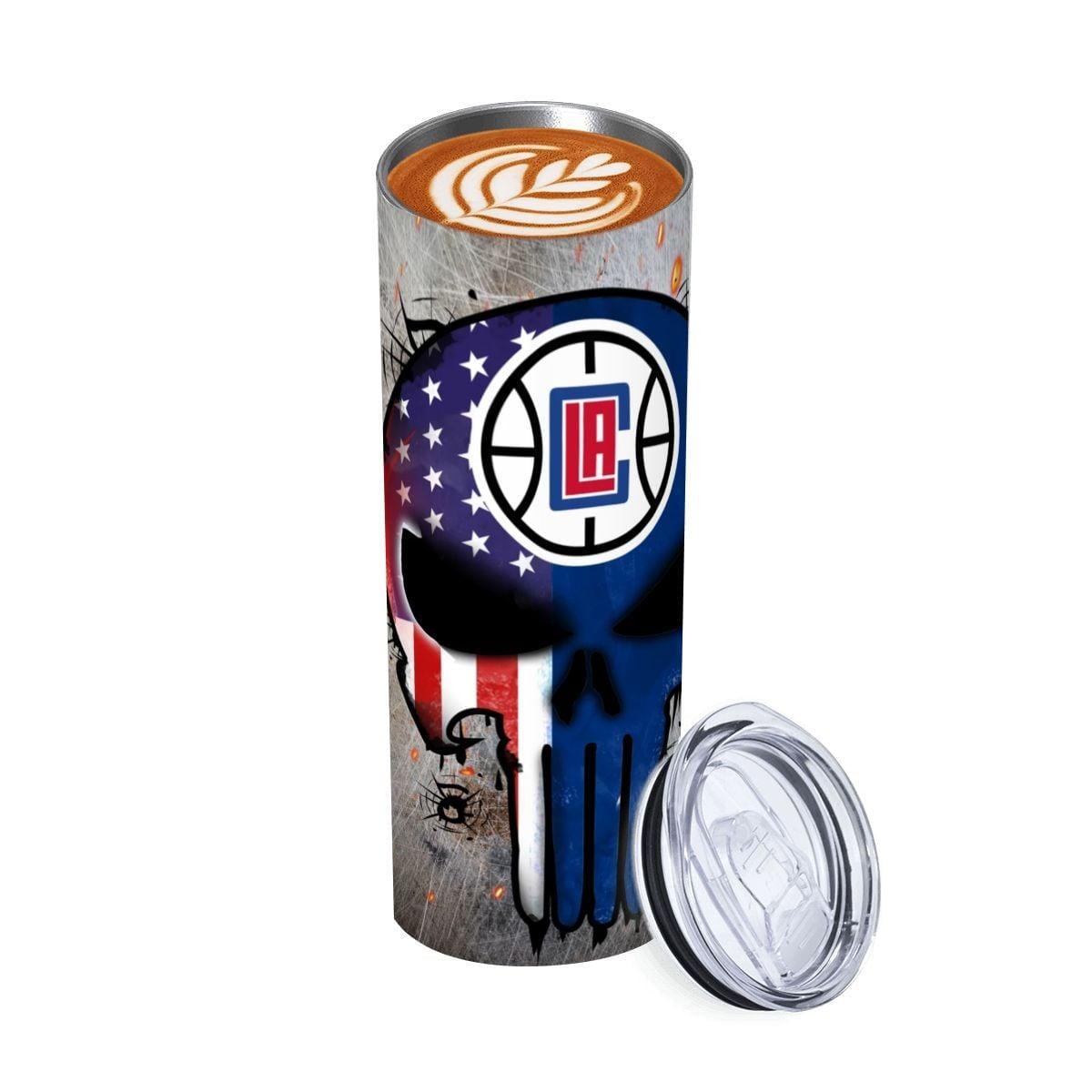 ColorFlow | Los Angeles Basketball Inspired 20oz Straight Tumbler | Clippers Skull American Flag Design | Personalization Optional