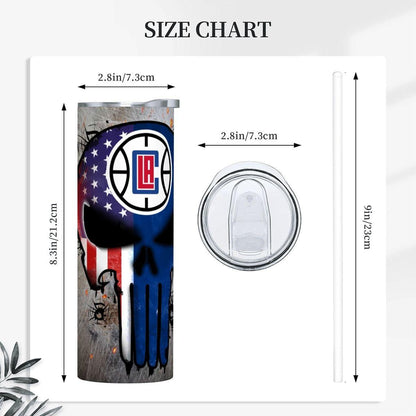 ColorFlow | Los Angeles Basketball Inspired 20oz Straight Tumbler | Clippers Skull American Flag Design | Personalization Optional