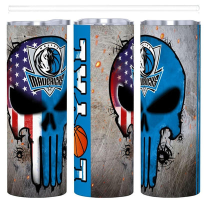 ColorFlow | Dallas Basketball Inspired 20oz Straight Tumbler | Mavericks Skull American Flag Design | Personalization Optional