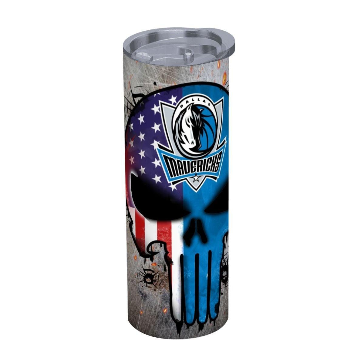 ColorFlow | Dallas Basketball Inspired 20oz Straight Tumbler | Mavericks Skull American Flag Design | Personalization Optional