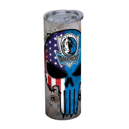 ColorFlow | Dallas Basketball Inspired 20oz Straight Tumbler | Mavericks Skull American Flag Design | Personalization Optional