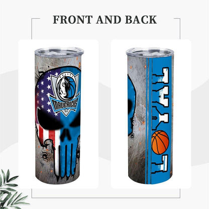 ColorFlow | Dallas Basketball Inspired 20oz Straight Tumbler | Mavericks Skull American Flag Design | Personalization Optional