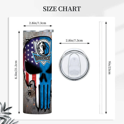 ColorFlow | Dallas Basketball Inspired 20oz Straight Tumbler | Mavericks Skull American Flag Design | Personalization Optional