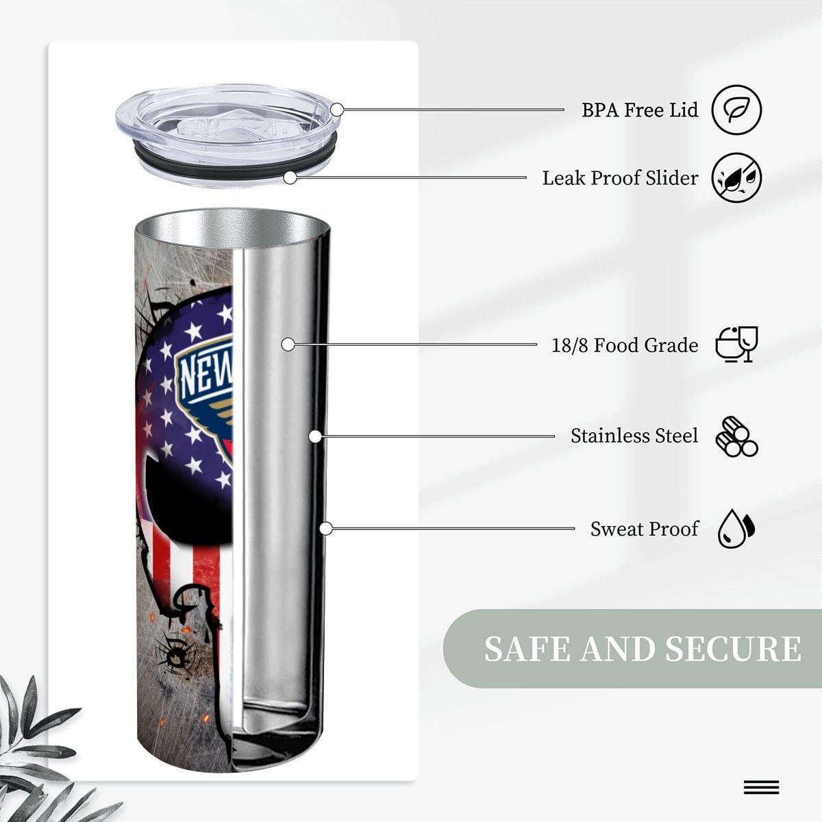 ColorFlow | New Orleans Basketball Inspired 20oz Straight Tumbler | Pelicans Skull American Flag Design | Personalization Optional