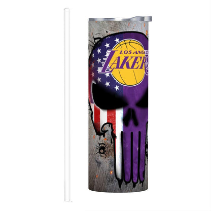 ColorFlow | Los Angeles Basketball Inspired 20oz Straight Tumbler | Lakers Skull American Flag Design | Personalization Optional
