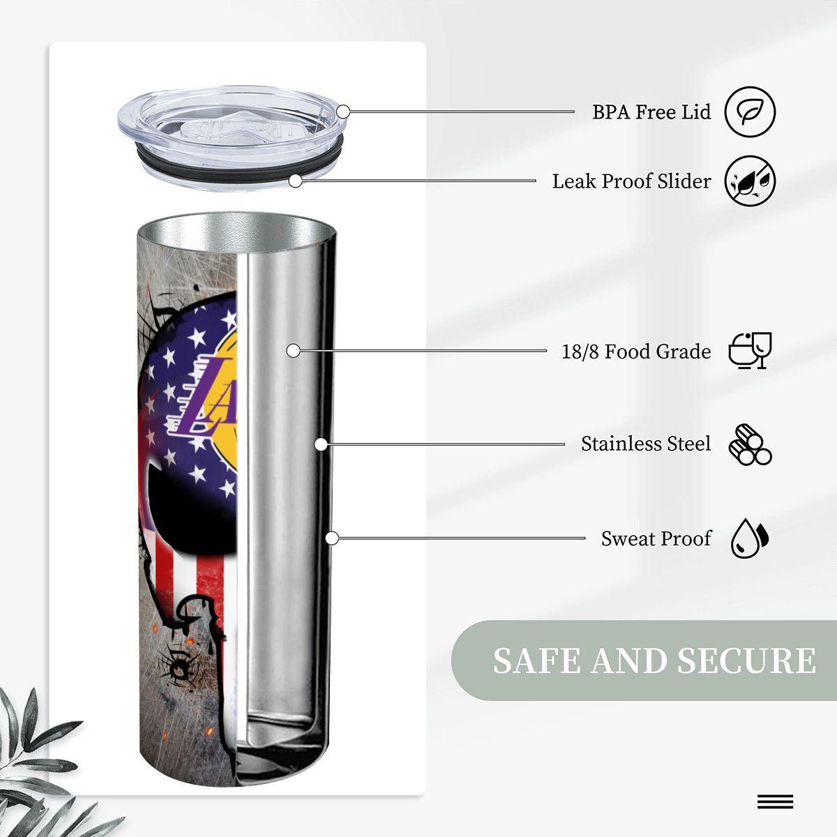 ColorFlow | Los Angeles Basketball Inspired 20oz Straight Tumbler | Lakers Skull American Flag Design | Personalization Optional