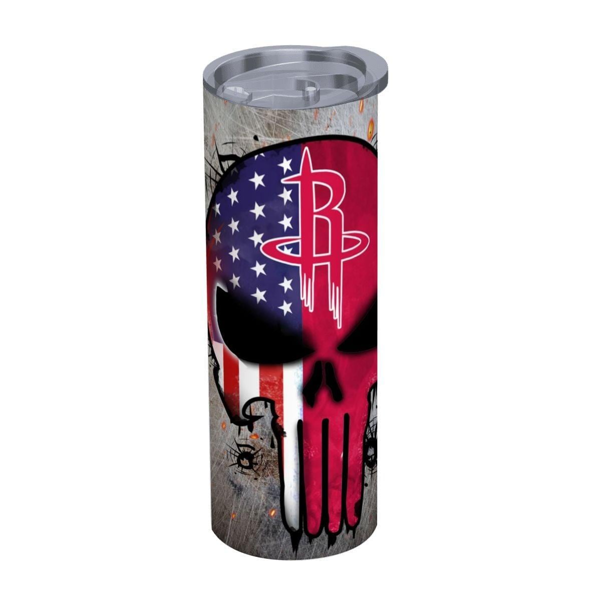 ColorFlow | Houston Basketball Inspired 20oz Straight Tumbler | Rockets Skull American Flag Design | Personalization Optional