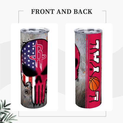 ColorFlow | Houston Basketball Inspired 20oz Straight Tumbler | Rockets Skull American Flag Design | Personalization Optional