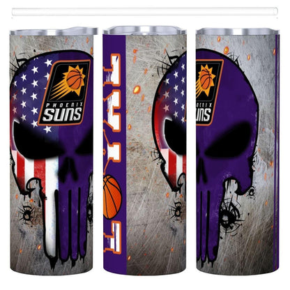 ColorFlow | Phoenix Basketball Inspired 20oz Straight Tumbler | Suns Skull American Flag Design | Personalization Optional