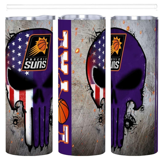 ColorFlow | Phoenix Basketball Inspired 20oz Straight Tumbler | Suns Skull American Flag Design | Personalization Optional