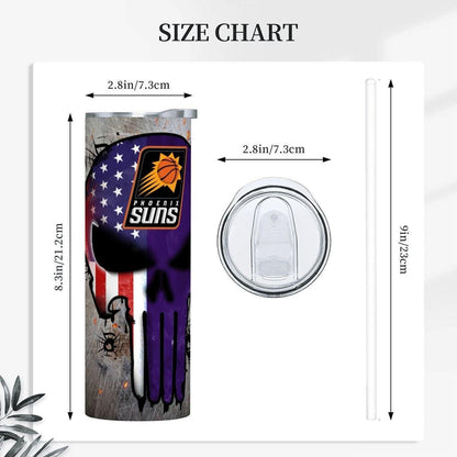 ColorFlow | Phoenix Basketball Inspired 20oz Straight Tumbler | Suns Skull American Flag Design | Personalization Optional
