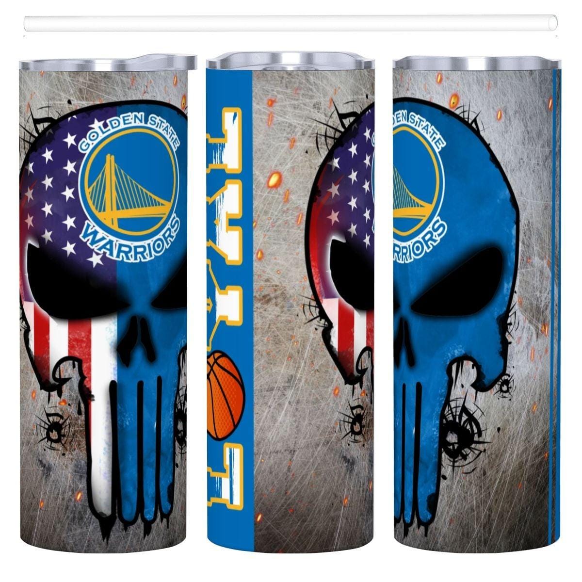 ColorFlow | Golden State Basketball Inspired 20oz Straight Tumbler | Warriors Skull American Flag Design | Personalization Optional
