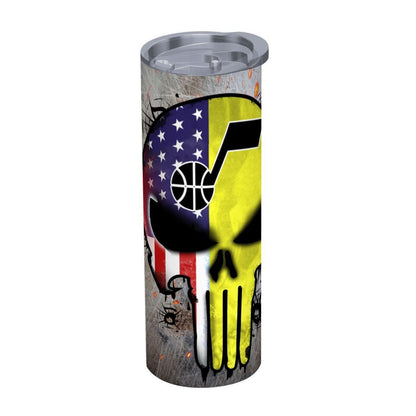 ColorFlow | Utah Basketball Inspired 20oz Straight Tumbler | Jazz Skull American Flag Design | Personalization Optional