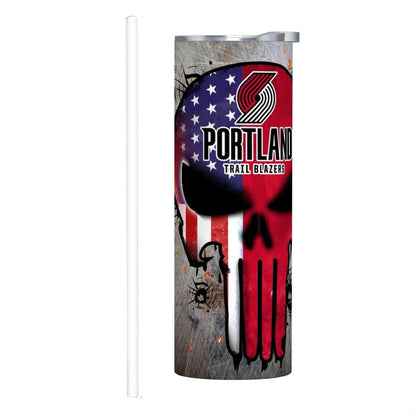 ColorFlow | Portland Basketball Inspired 20oz Straight Tumbler | Trail Blazers Skull American Flag Design | Personalization Optional