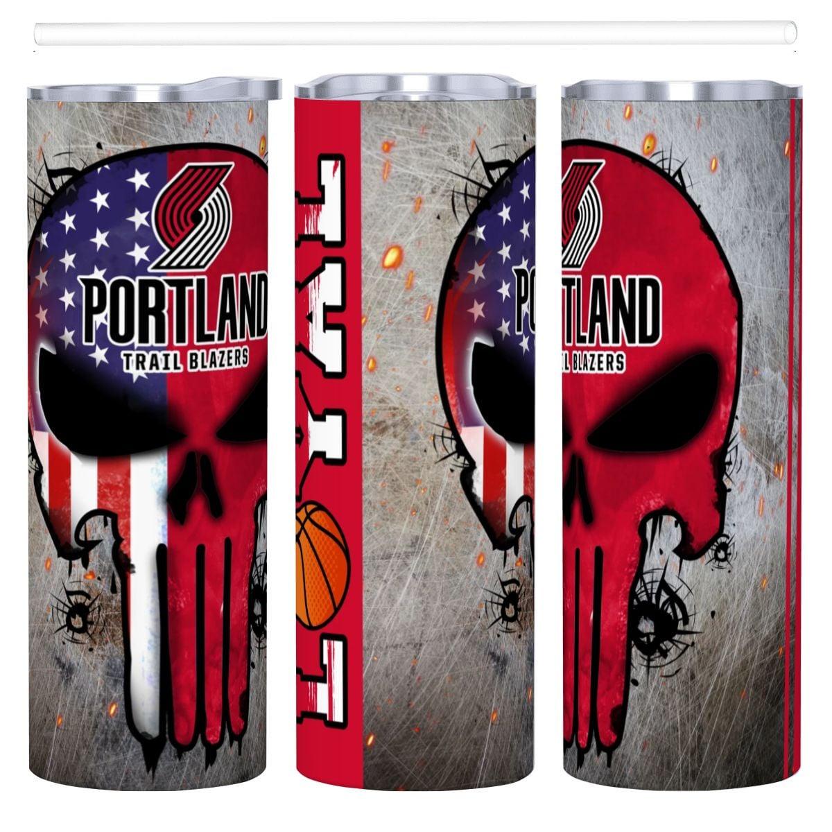 ColorFlow | Portland Basketball Inspired 20oz Straight Tumbler | Trail Blazers Skull American Flag Design | Personalization Optional