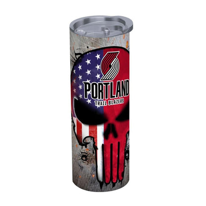 ColorFlow | Portland Basketball Inspired 20oz Straight Tumbler | Trail Blazers Skull American Flag Design | Personalization Optional