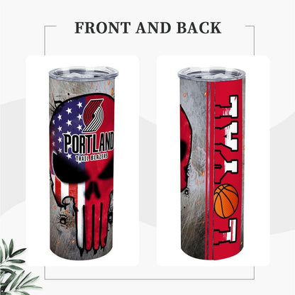 ColorFlow | Portland Basketball Inspired 20oz Straight Tumbler | Trail Blazers Skull American Flag Design | Personalization Optional