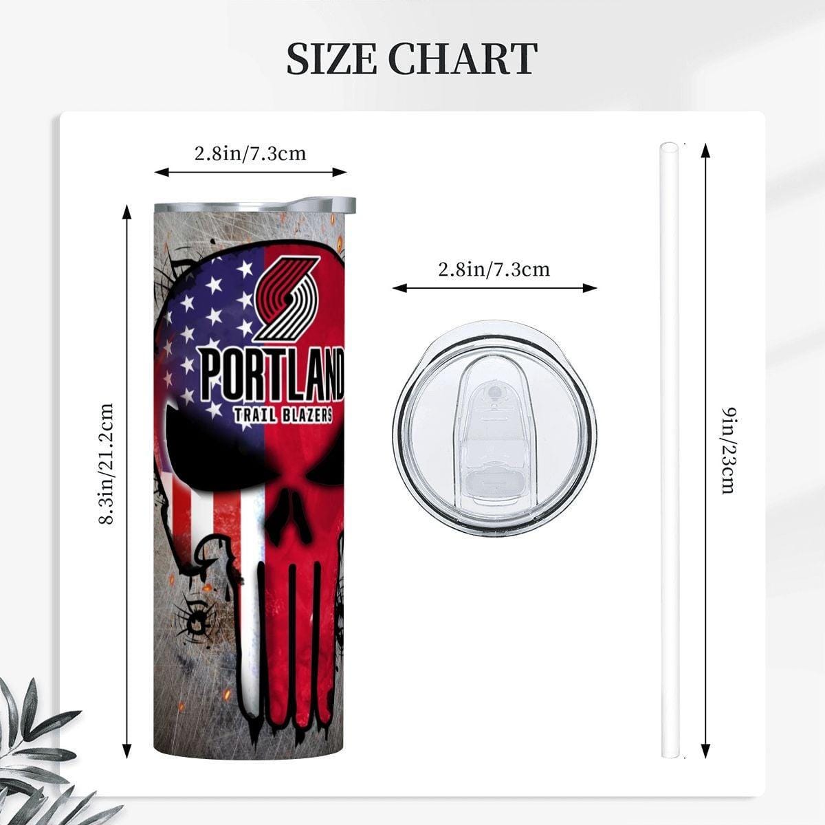 ColorFlow | Portland Basketball Inspired 20oz Straight Tumbler | Trail Blazers Skull American Flag Design | Personalization Optional