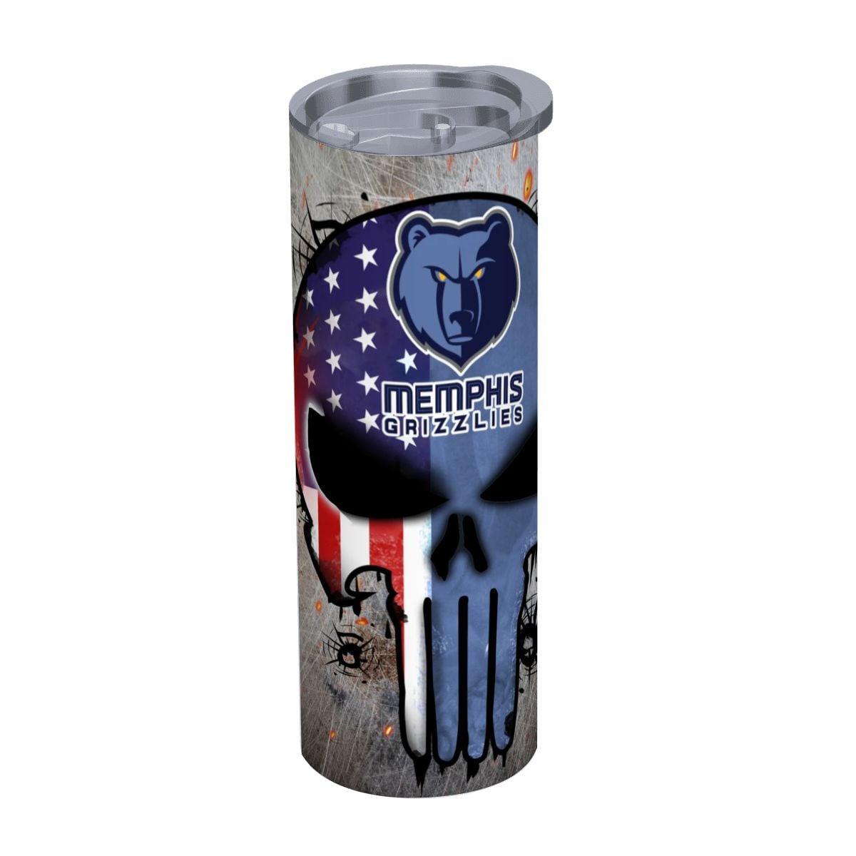 ColorFlow | Memphis Basketball Inspired 20oz Straight Tumbler | Grizzlies Skull American Flag Design | Personalization Optional