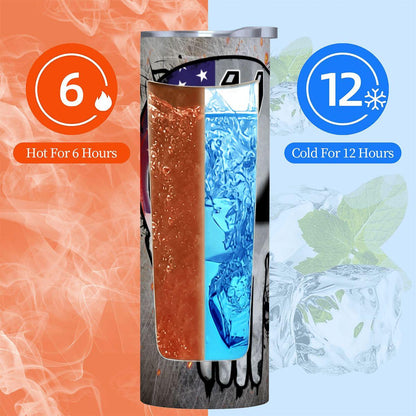 ColorFlow | San Antonio Basketball Inspired 20oz Straight Tumbler | Spurs Skull American Flag Design | Personalization Optional