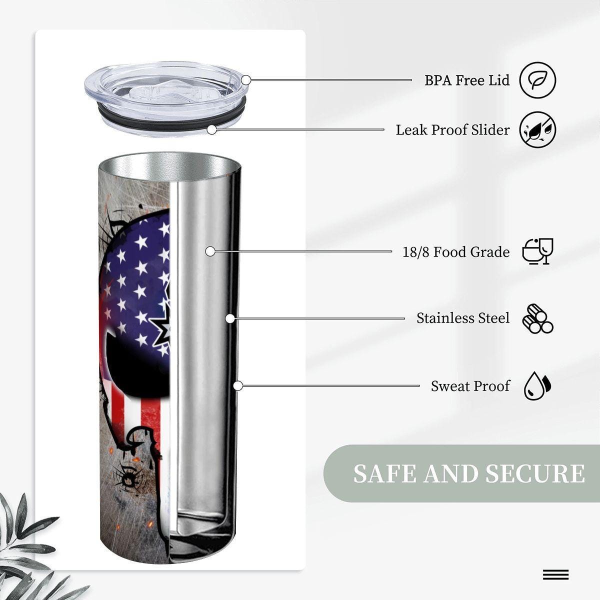 ColorFlow | San Antonio Basketball Inspired 20oz Straight Tumbler | Spurs Skull American Flag Design | Personalization Optional