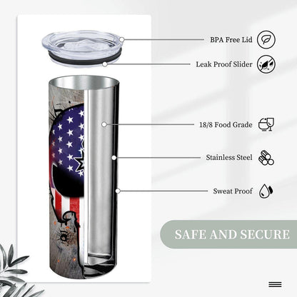 ColorFlow | San Antonio Basketball Inspired 20oz Straight Tumbler | Spurs Skull American Flag Design | Personalization Optional