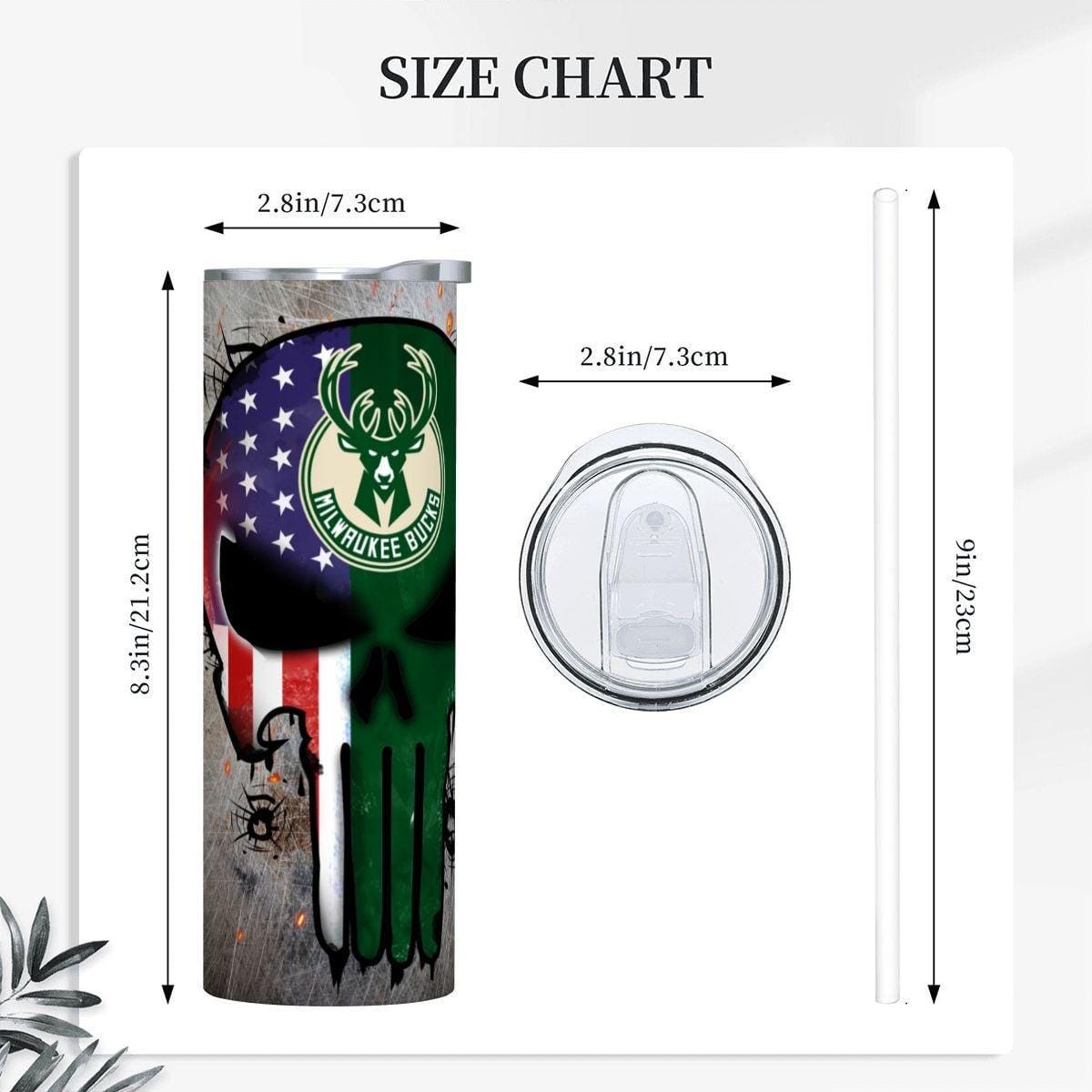 ColorFlow | Milwaukee Basketball Inspired 20oz Straight Tumbler | Bucks Skull American Flag Design | Personalization Optional