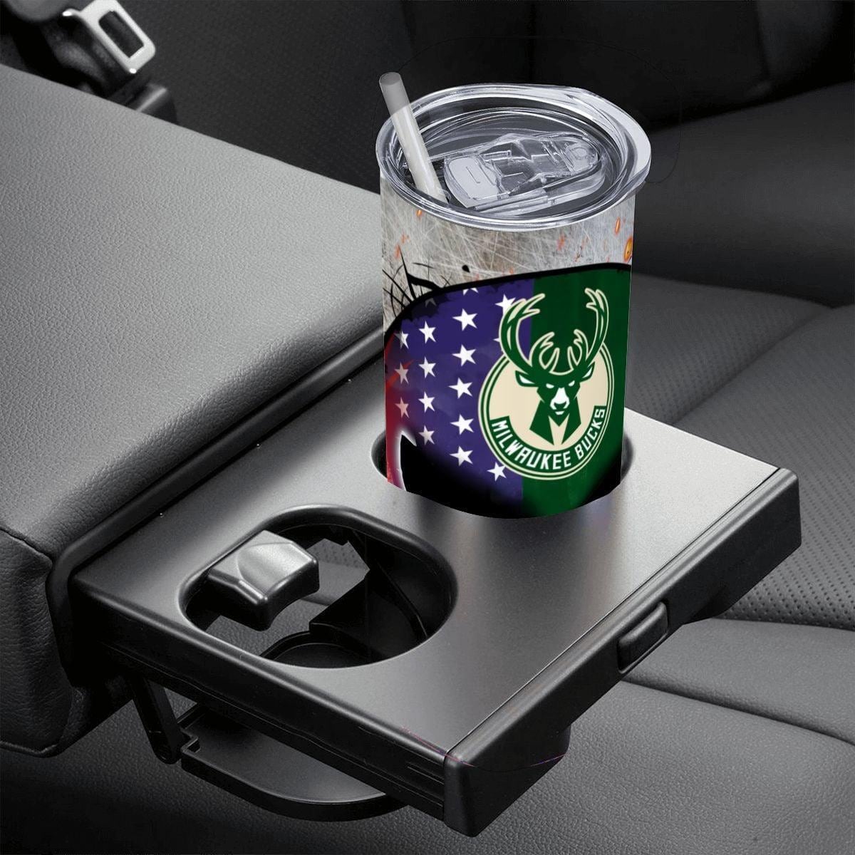 ColorFlow | Milwaukee Basketball Inspired 20oz Straight Tumbler | Bucks Skull American Flag Design | Personalization Optional