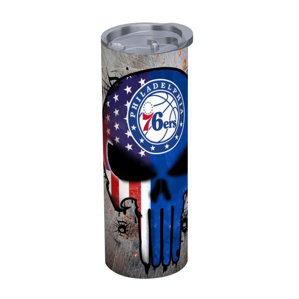 ColorFlow | Philadelphia Basketball Inspired 20oz Straight Tumbler | Sixers Skull American Flag Design | Personalization Optional