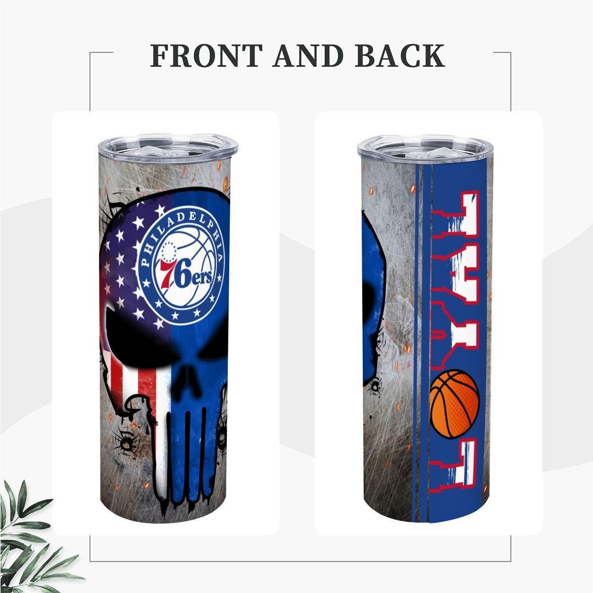 ColorFlow | Philadelphia Basketball Inspired 20oz Straight Tumbler | Sixers Skull American Flag Design | Personalization Optional