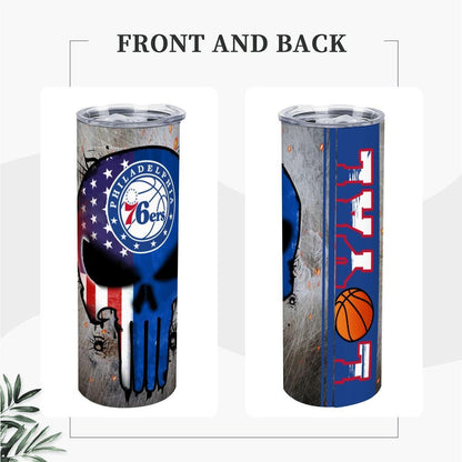 ColorFlow | Philadelphia Basketball Inspired 20oz Straight Tumbler | Sixers Skull American Flag Design | Personalization Optional