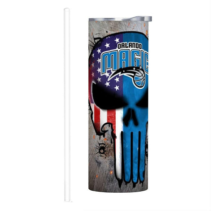 ColorFlow | Orlando Basketball Inspired 20oz Straight Tumbler | Magic Skull American Flag Design | Personalization Optional