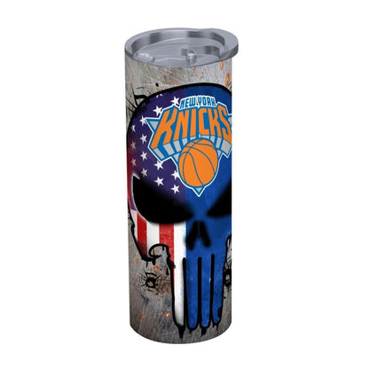 ColorFlow | New York Basketball Inspired 20oz Straight Tumbler | Knicks Skull American Flag Design | Personalization Optional