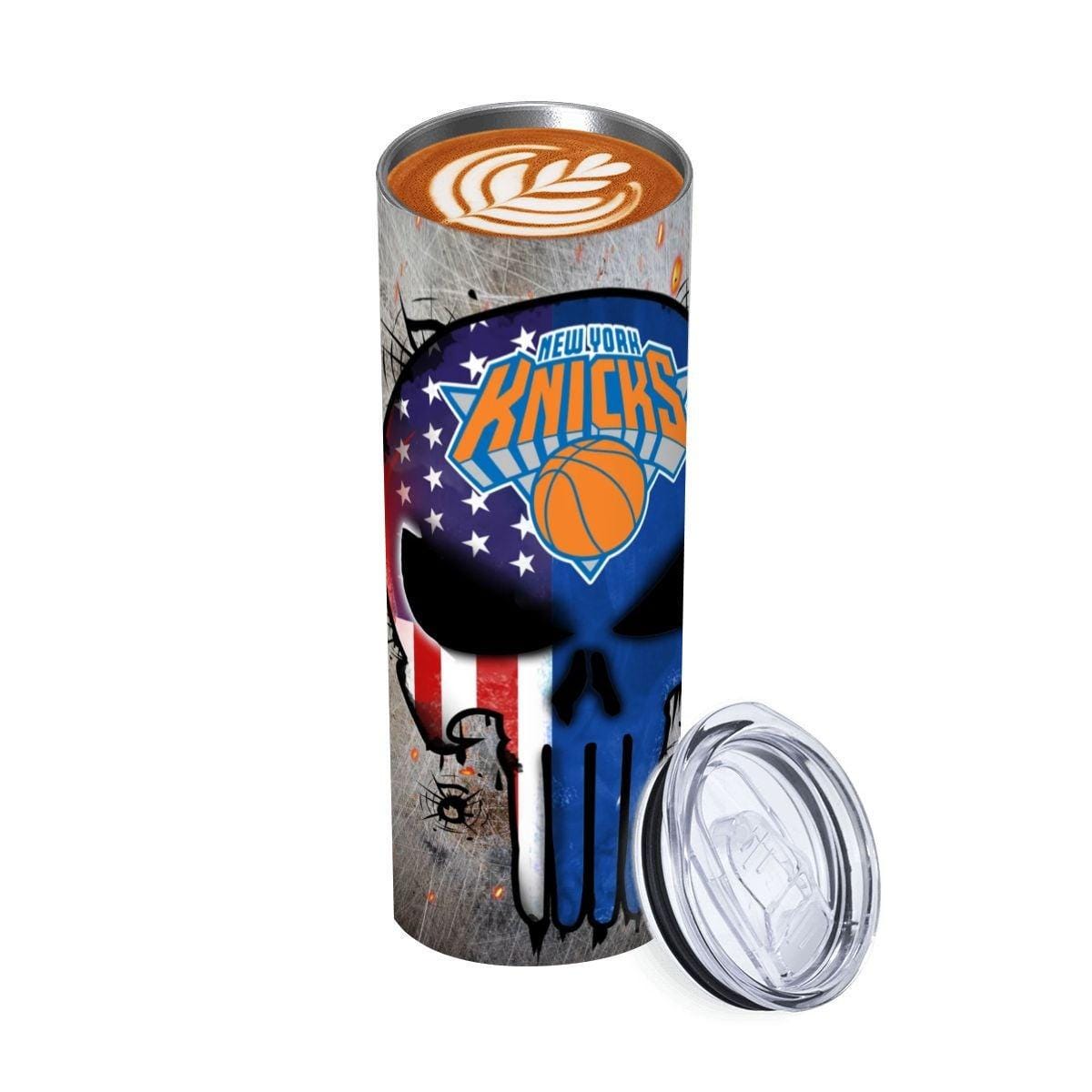 ColorFlow | New York Basketball Inspired 20oz Straight Tumbler | Knicks Skull American Flag Design | Personalization Optional