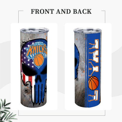 ColorFlow | New York Basketball Inspired 20oz Straight Tumbler | Knicks Skull American Flag Design | Personalization Optional