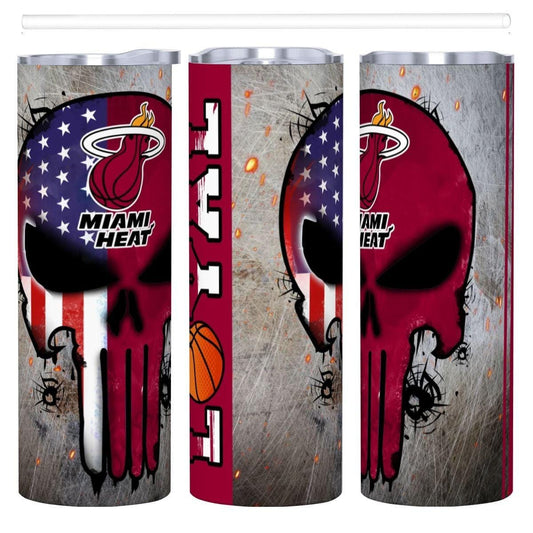 ColorFlow | Miami Basketball Inspired 20oz Straight Tumbler | Heat Skull American Flag Design | Personalization Optional