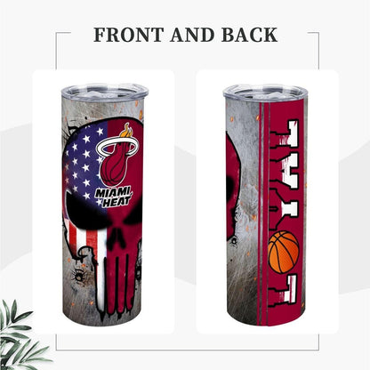 ColorFlow | Miami Basketball Inspired 20oz Straight Tumbler | Heat Skull American Flag Design | Personalization Optional