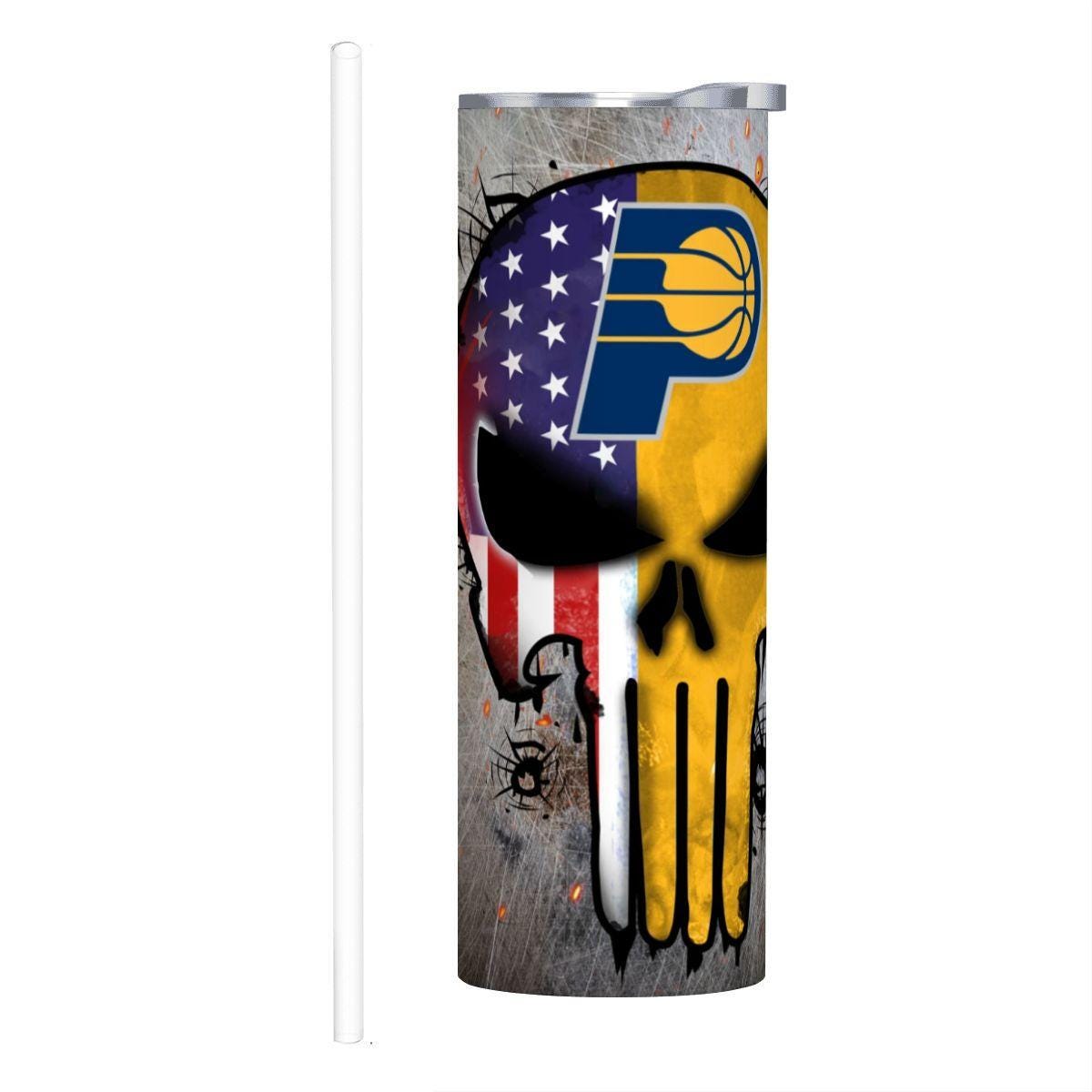 ColorFlow | Indiana Basketball Inspired 20oz Straight Tumbler | Pacers Skull American Flag Design | Personalization Optional