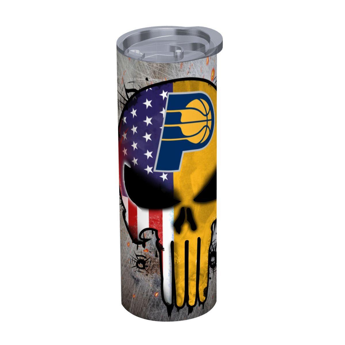 ColorFlow | Indiana Basketball Inspired 20oz Straight Tumbler | Pacers Skull American Flag Design | Personalization Optional
