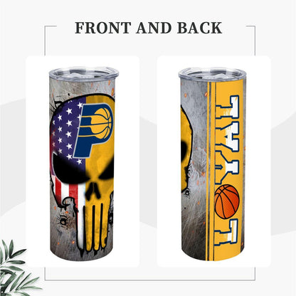 ColorFlow | Indiana Basketball Inspired 20oz Straight Tumbler | Pacers Skull American Flag Design | Personalization Optional