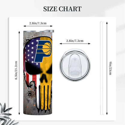ColorFlow | Indiana Basketball Inspired 20oz Straight Tumbler | Pacers Skull American Flag Design | Personalization Optional