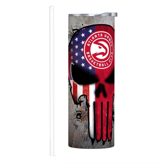 ColorFlow | Atlanta Basketball Inspired 20oz Straight Tumbler | Hawks Skull American Flag Design | Personalization Optional