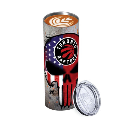 ColorFlow | Toronto Basketball Inspired 20oz Straight Tumbler | Raptors Skull American Flag Design | Personalization Optional